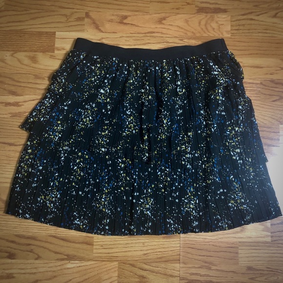 Black Ruffle Tiered Pleated Skirt with Blue Yellow - Picture 2 of 8